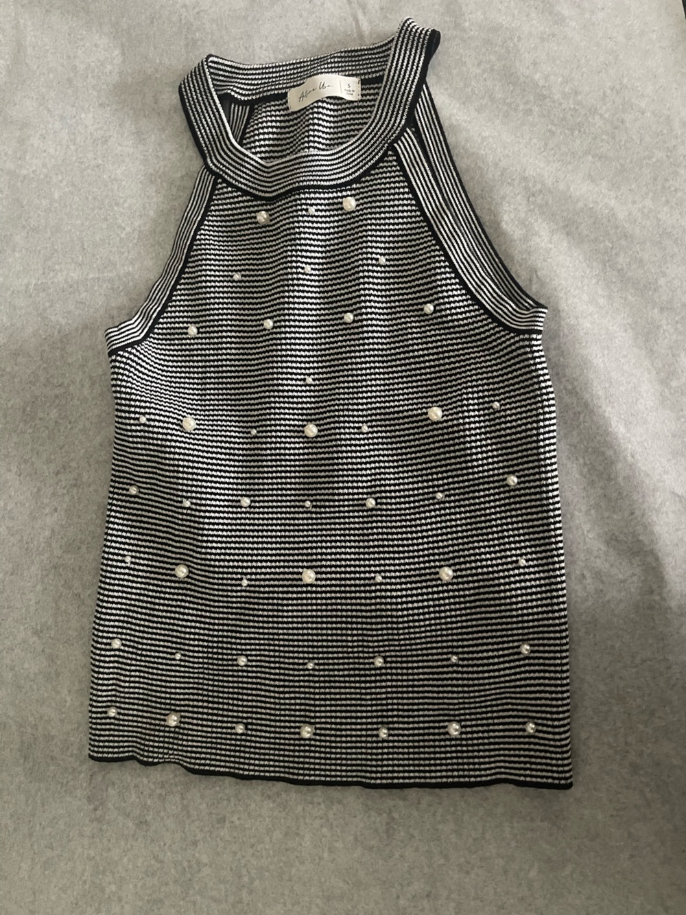 Active usa Black & White Striped Pearl-Trim Halter Crop Top